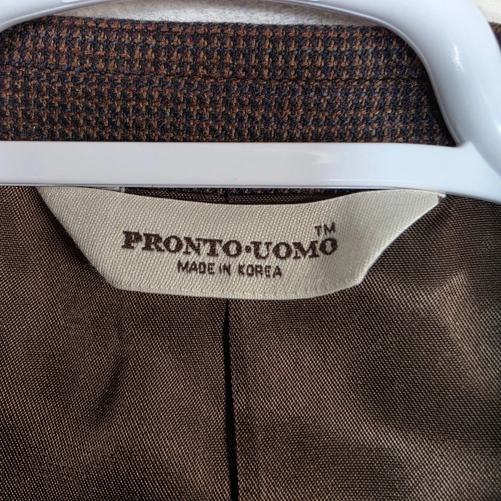 Pronto Uomo Lambswool Blazer Men's 44 Long Brown Houndstooth Sport Coat